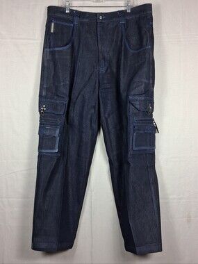 Vintage Trust Jeans Men's Size 40x34 Raw Blue Dark Wash Zip Pockets 90's Y2K